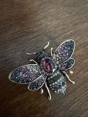 Crystal Bee Brooch with Purple Center Stone